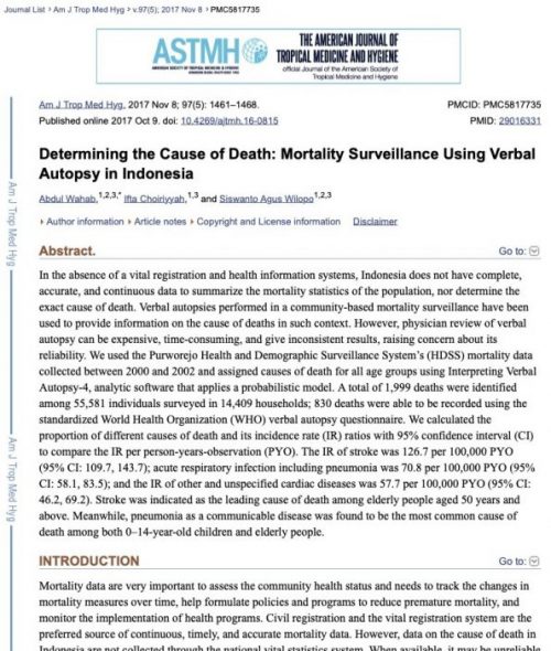 Determining the Cause of Death: Mortality Surveillance Using Verbal Autopsy in Indonesia