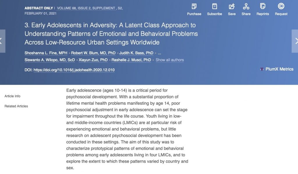 Early Adolescents in Adversity: A Latent Class Approach to Understanding Patterns of Emotional and Behavioral Problems Across Low-Resource Urban Settings Worldwide